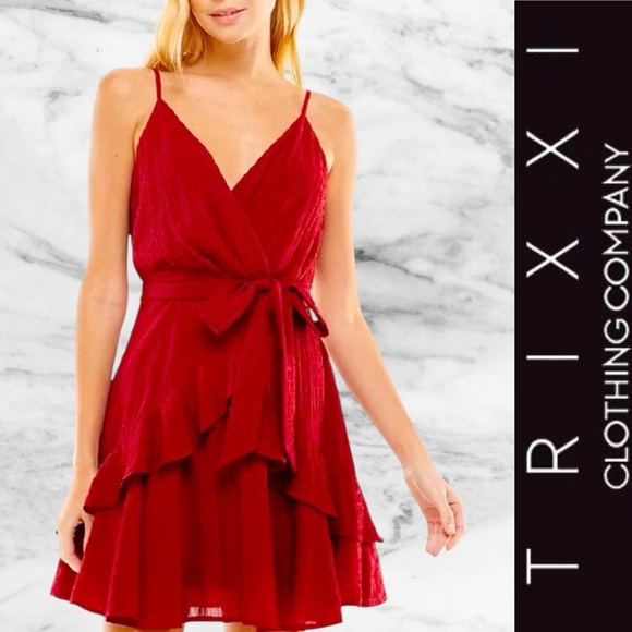 Trixxi Dresses & Skirts - NWT Trixxi Printed Red Ruffled Fit & Flare Dress, Size S, MSRP $59